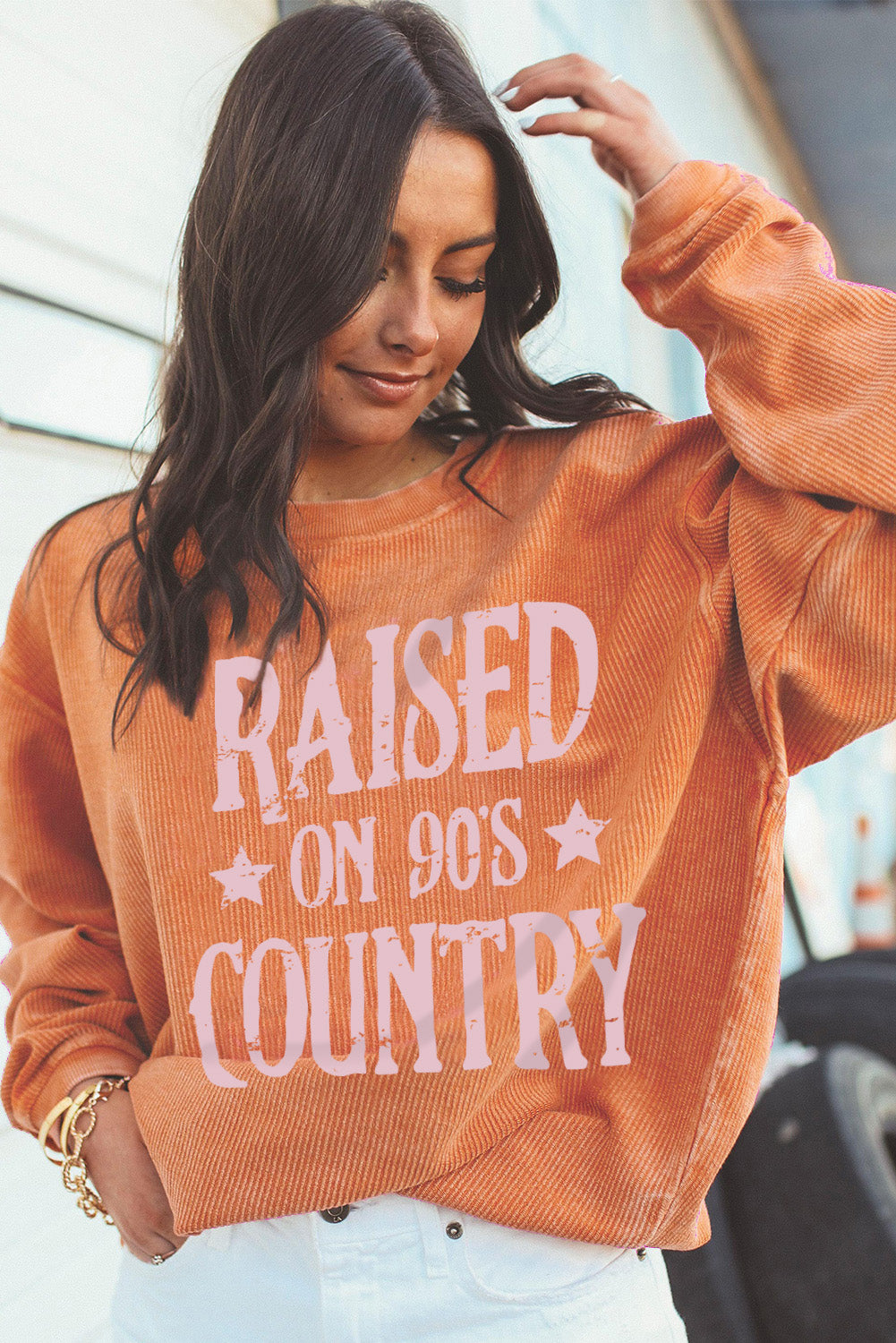 Orange Jolene Letter Print Ribbed Oversized Sweatshirt