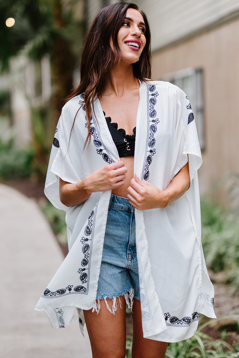 Bohemian Floral Pattern Embroidery Kimono Cover Up