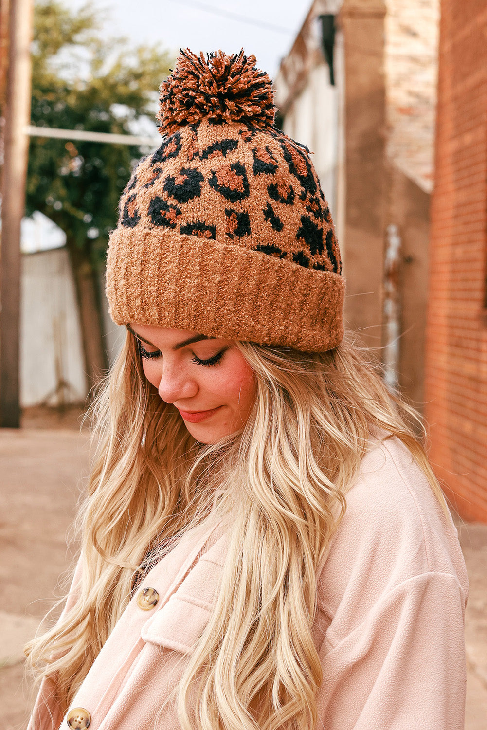 Leopard Print Pom Jacquard Plush Hat